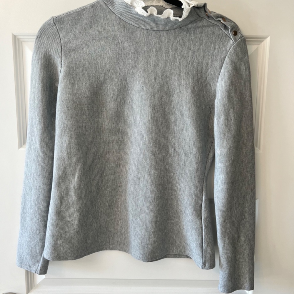 Grey Cotton Top with Lace Trim Size Small